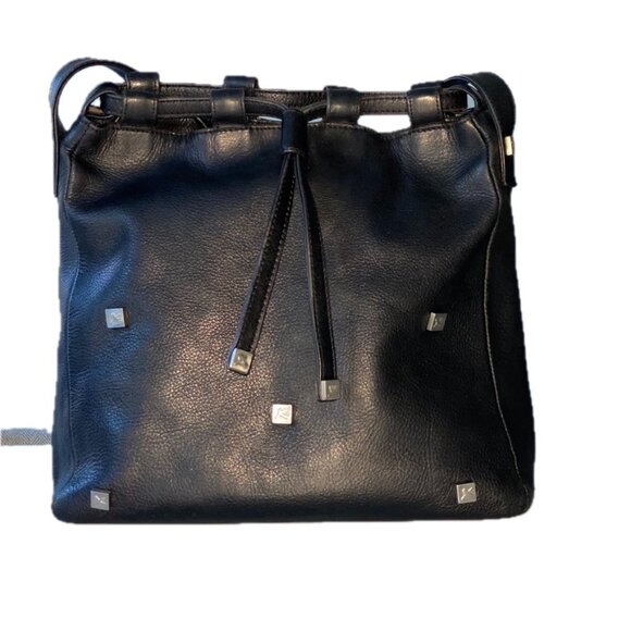 Paloma Picasso Handbags - Vintage Paloma Picasso Black Leather Crossbody Drawstring Bucket Bag Italy EUC